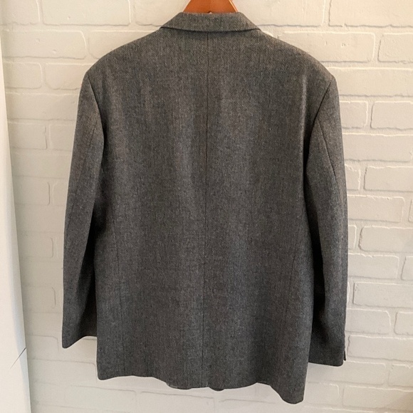 Vintage Blazer Men/Unisex Tweed Herringbone Plaid Wool Gray Teal Orange Sz 46R - Picture 8 of 11